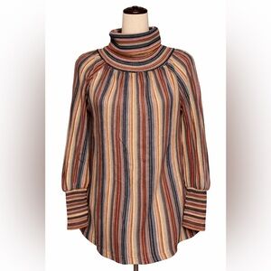 Vintage 70s long striped turtleneck top- multicolored- M